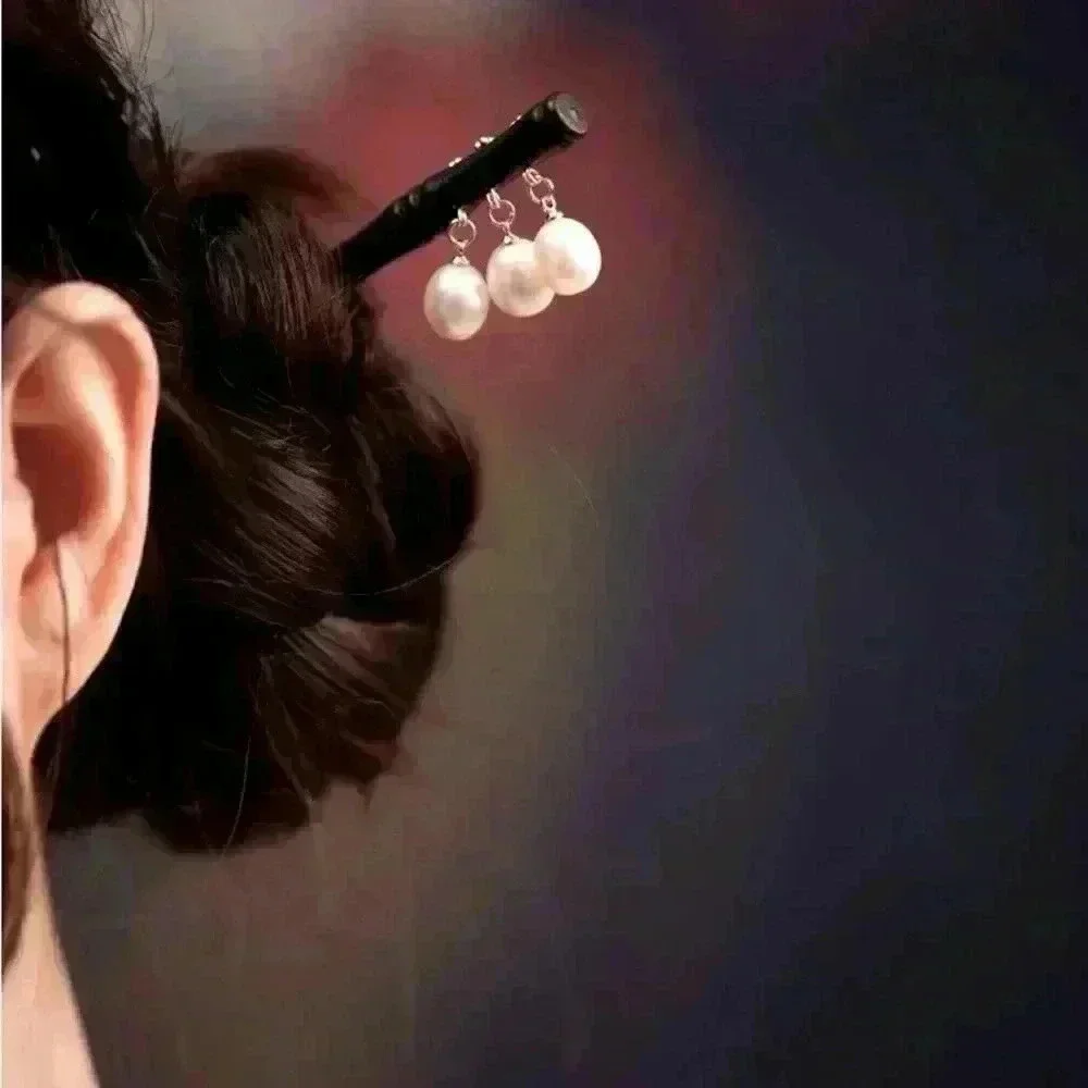 Ancient Style Wooden Pearl Chopstick Ponytail Holder